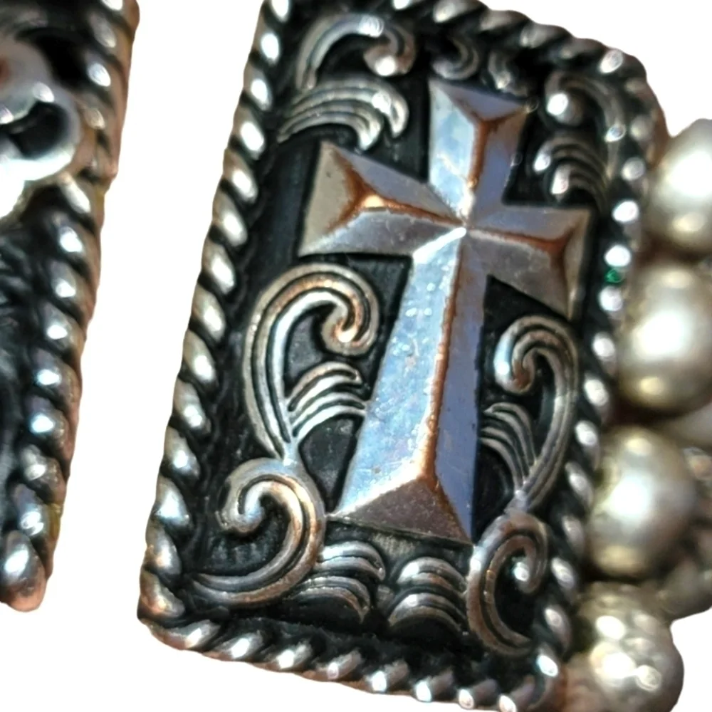 Cross Beaded Pearl Bracelet with Elastic Bands